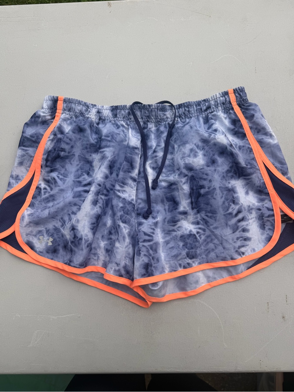 Under Armour Women’s Navy Tie-Dye Athletic Shorts with Coral Trim
